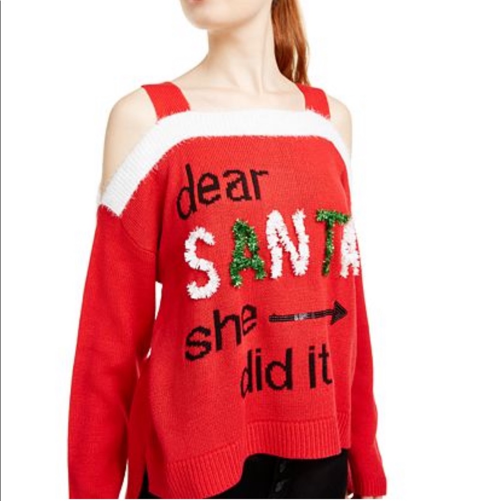 Juniors' Cold Shoulder Holiday Sweater